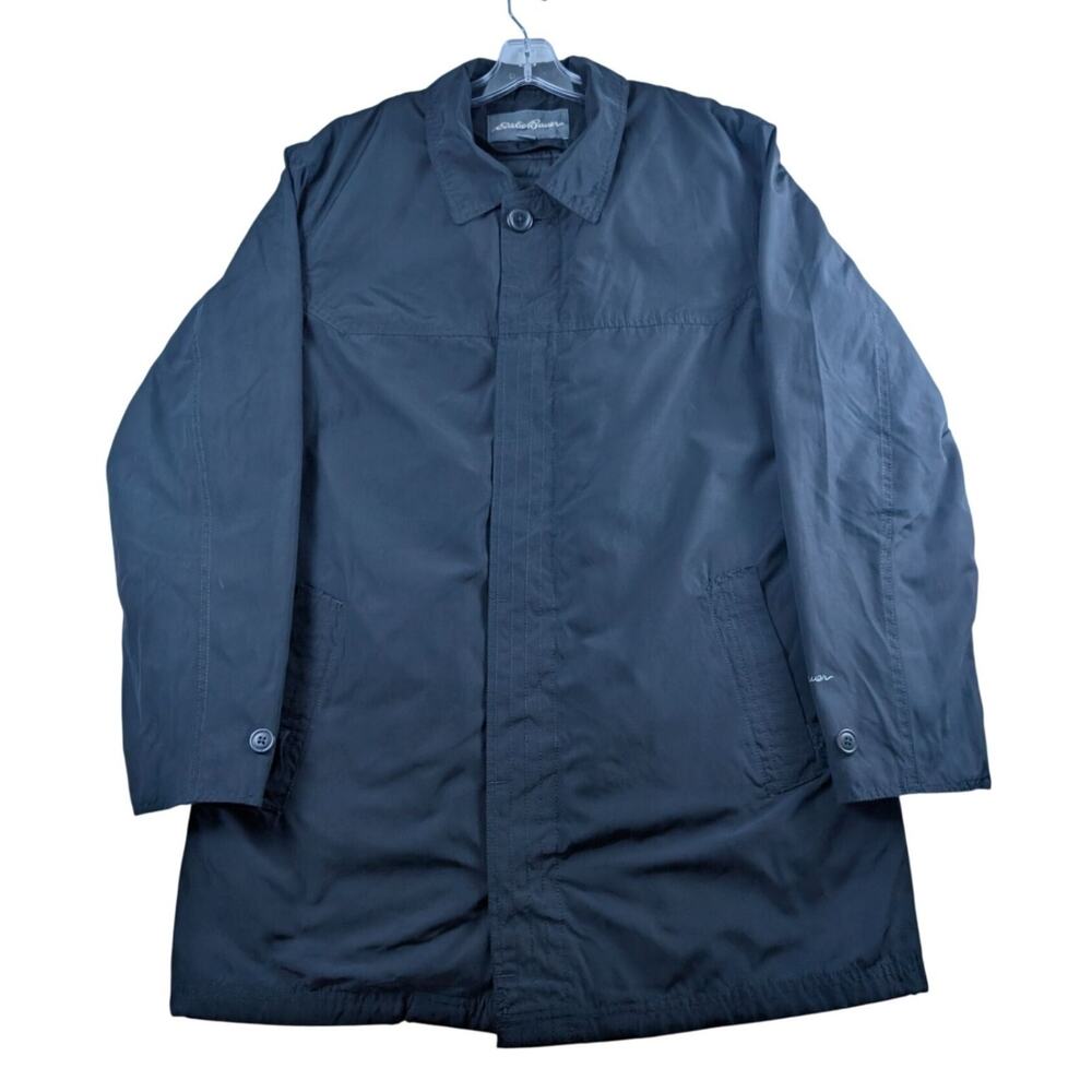 Eddie Bauer Jacket Men Large Tall Black Button Downโ Removable Liner Trench